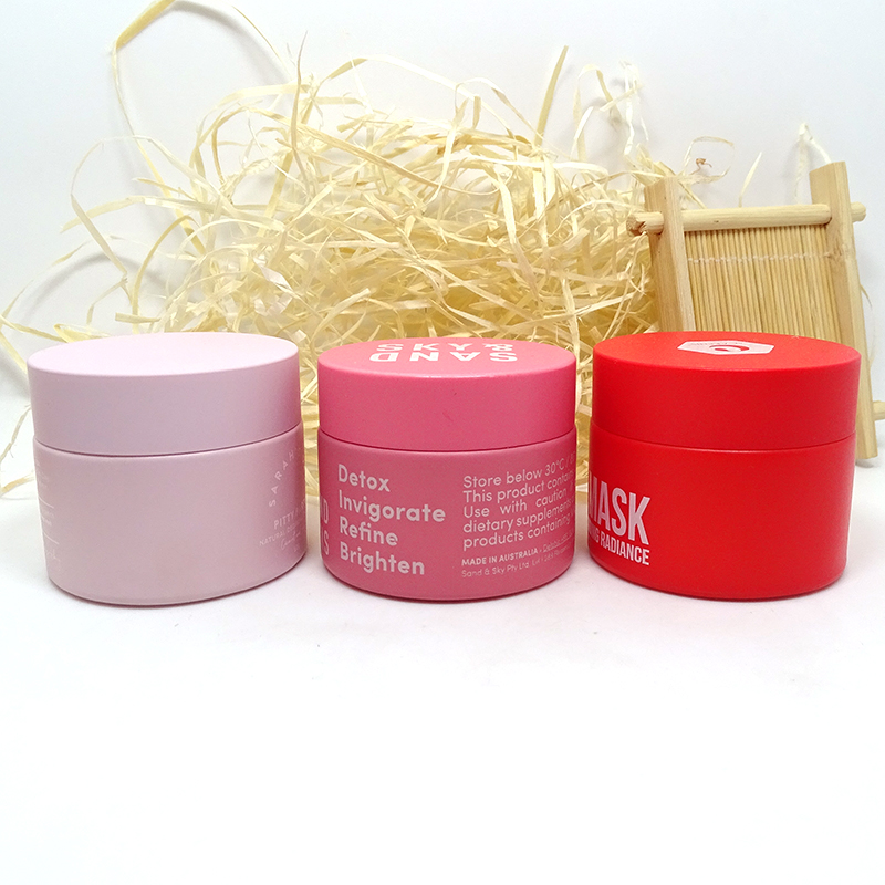 Customized 50g matte pink porcelain cosmetics jar frosted glass with frosted pink lid
