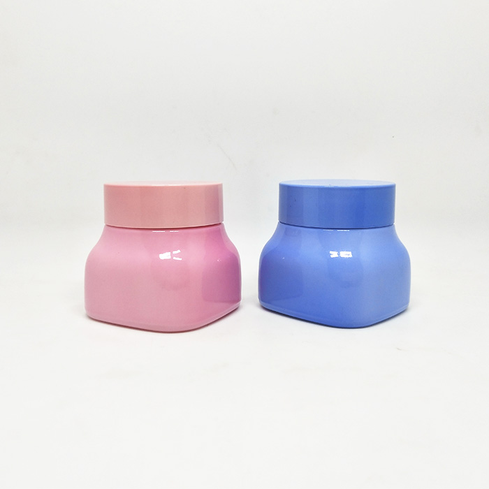 Customized 50g matte pink porcelain cosmetics jar frosted glass with frosted pink lid