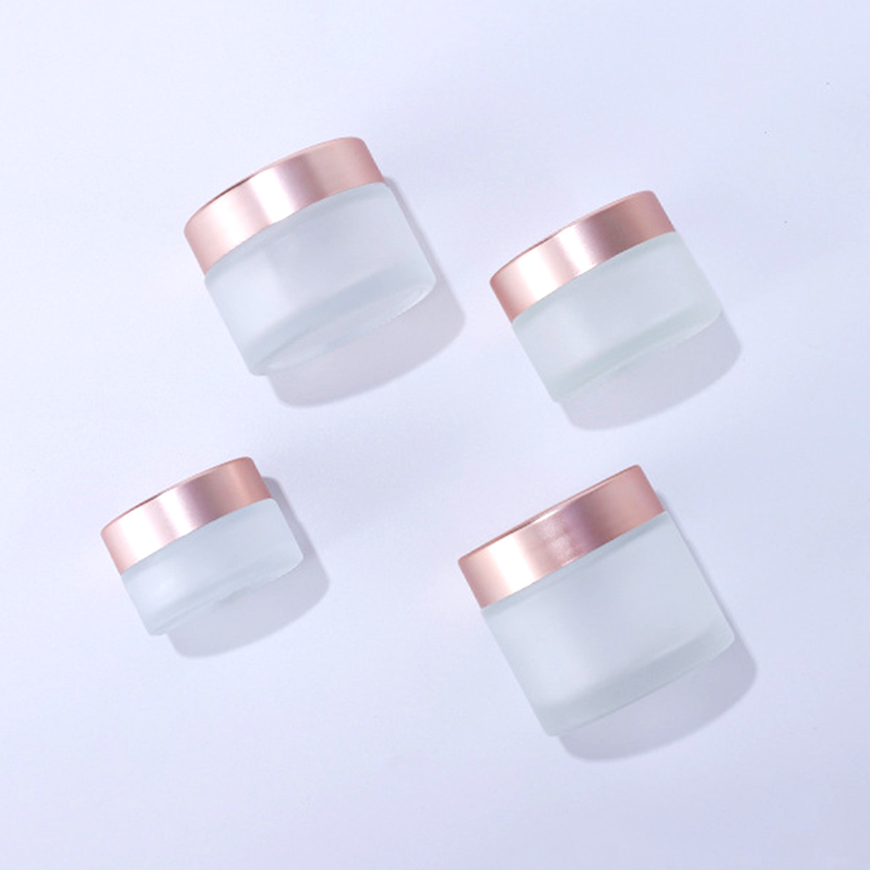 Customized 50g straight side matte frosted cosmetic bottle weed packaging smellproof container CBD glass jar with rose good caps