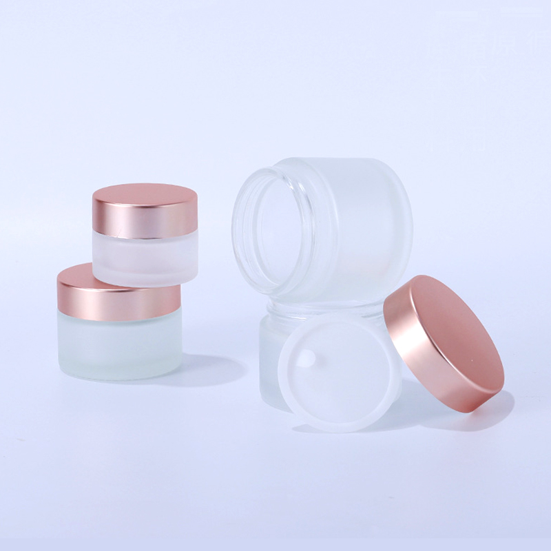 Customized 50g straight side matte frosted cosmetic bottle weed packaging smellproof container CBD glass jar with rose good caps