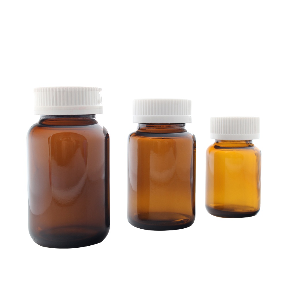 Customized 60ml 100ml 250ml Pharmaceutical Bottle Amber Glass Wide Mouth Medical Bottles
