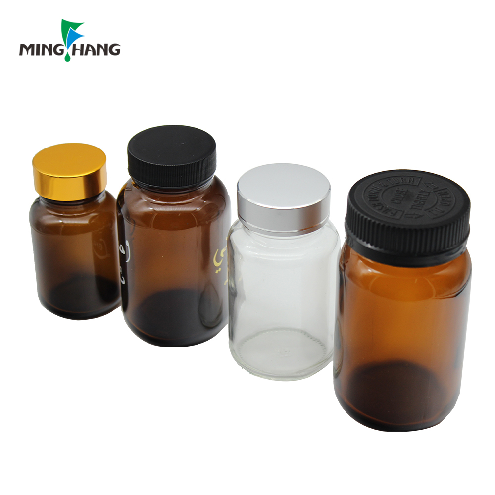 Customized 60ml 100ml 250ml Pharmaceutical Bottle Amber Glass Wide Mouth Medical Bottles