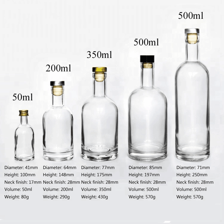 Customized 750ml 700ml 500ml 200ml glass bottle for liquor vodka gin whiskey