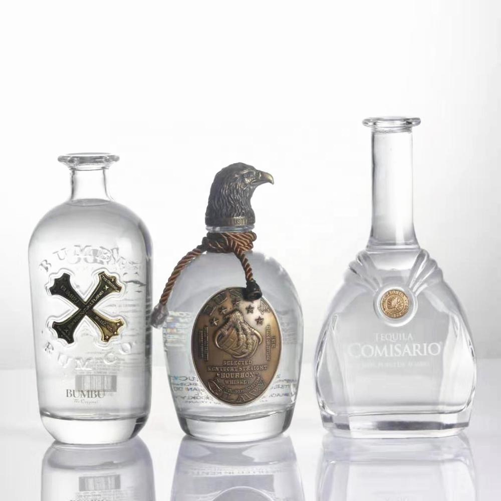 Customized  750ml silkscreen printing logo extra flint transparent oslo spirits liquor gin vodka brandy whisky glass bottle