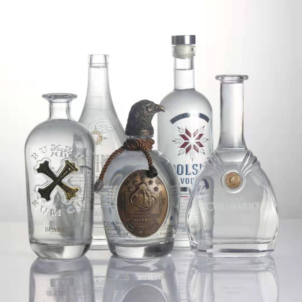 Customized 750ml silkscreen printing logo extra flint transparent oslo spirits liquor gin vodka brandy whisky glass bottle