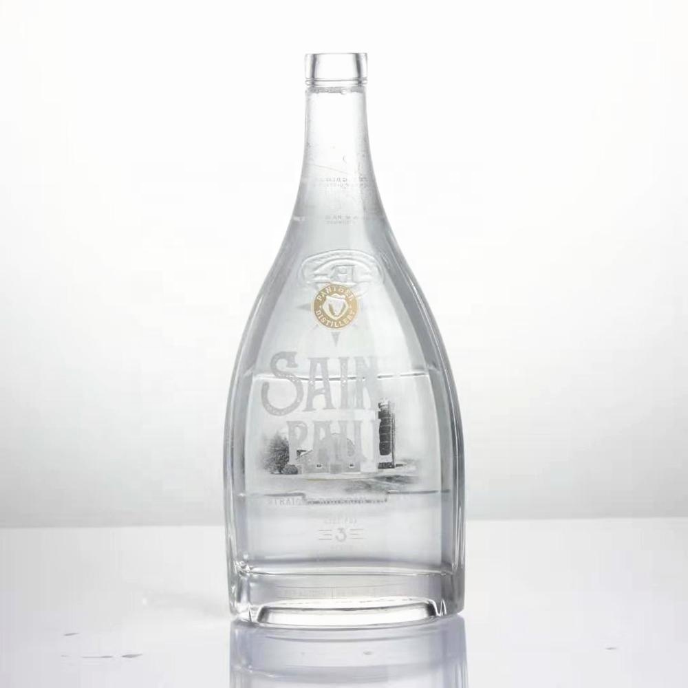 Customized 750ml silkscreen printing logo extra flint transparent oslo spirits liquor gin vodka brandy whisky glass bottle