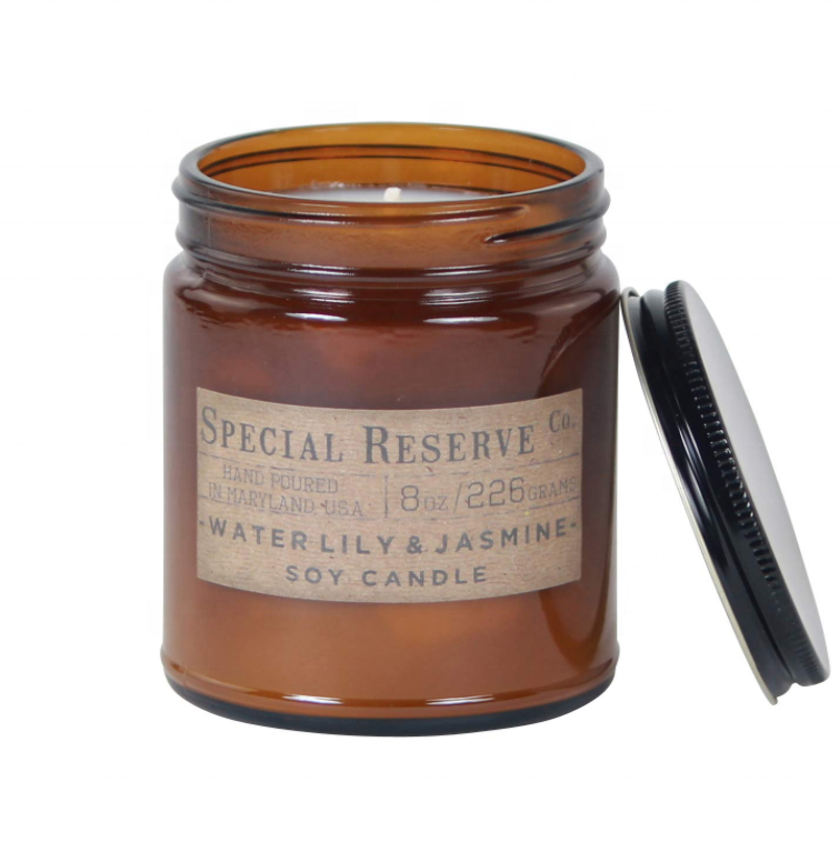 Customized 8OZ frascos de vidrio Amber Wide Mouth Candle Jar Glass with Lid