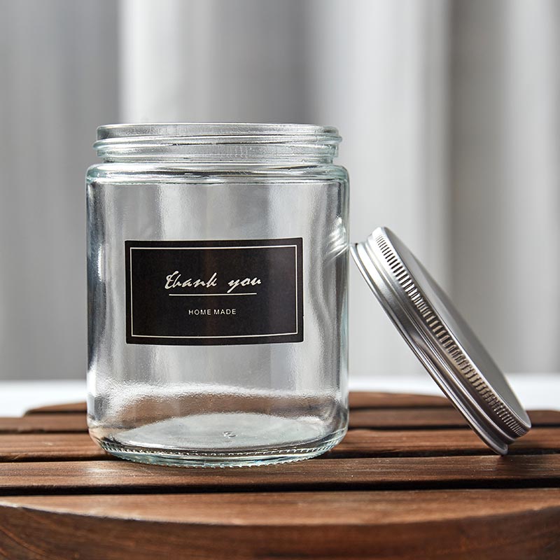 Customized Box 8oz Clear Wide Mouth Empty Metal Lid Glass Candle Jar In Stock