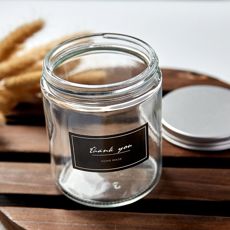 Customized Box 8oz Clear Wide Mouth Empty Metal Lid Glass Candle Jar In Stock