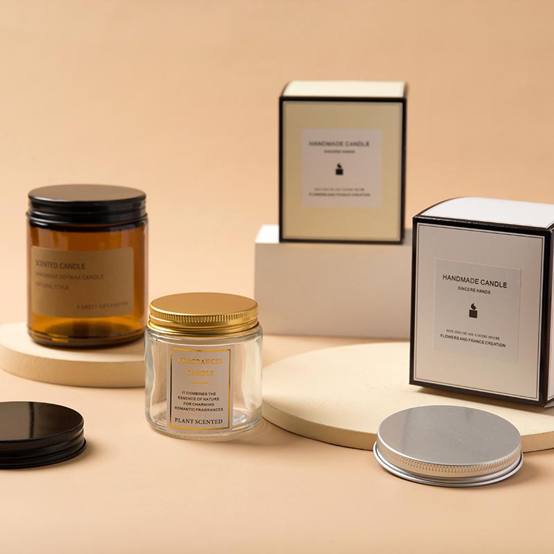 Customized Box 8oz Clear Wide Mouth Empty Metal Lid Glass Candle Jar In Stock