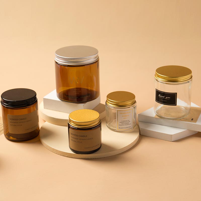 Customized Box 8oz Clear Wide Mouth Empty Metal Lid Glass Candle Jar In Stock