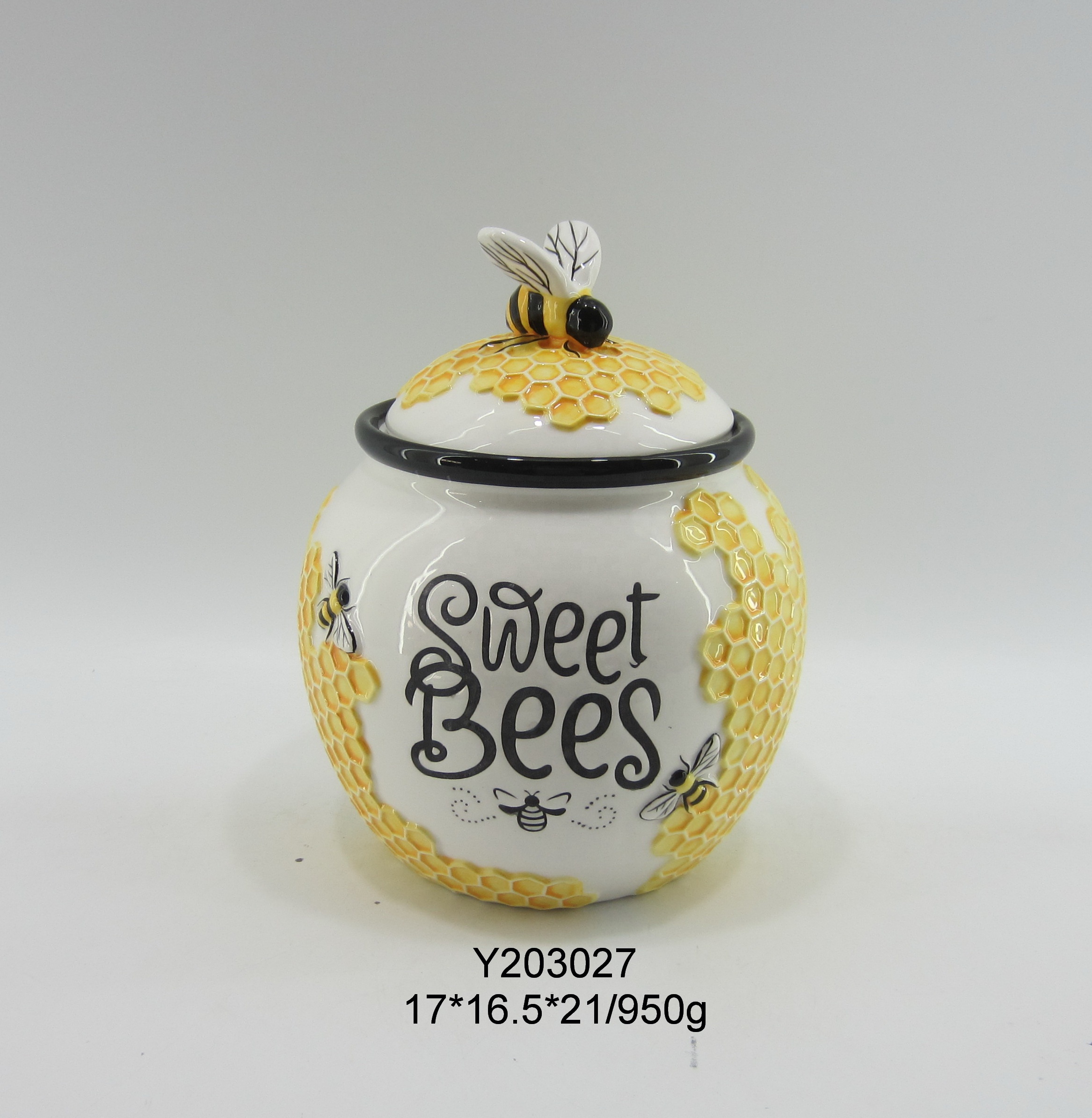 Customized Ceramic Beehive Honey Jar with a ceramic lid Bee design Honey Pot