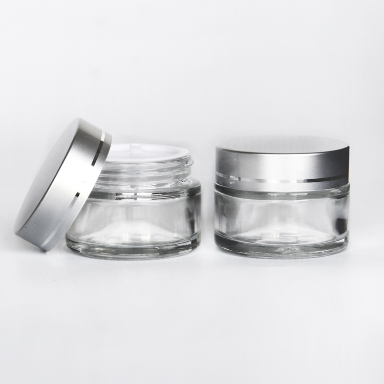 Customized Cosmetic Glass Cream Jar Wide Mouth Glass Face Cream Jar Eye Cream Jar 5g 10g 15g 20g 30g 50g 100g