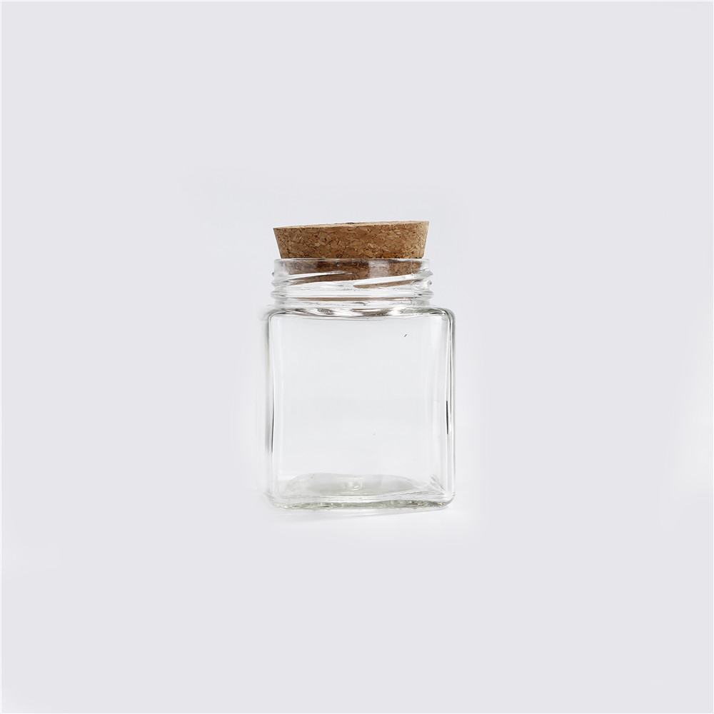 Customized Empty 250ml Square Spice Saffron Glass Jar With Cork