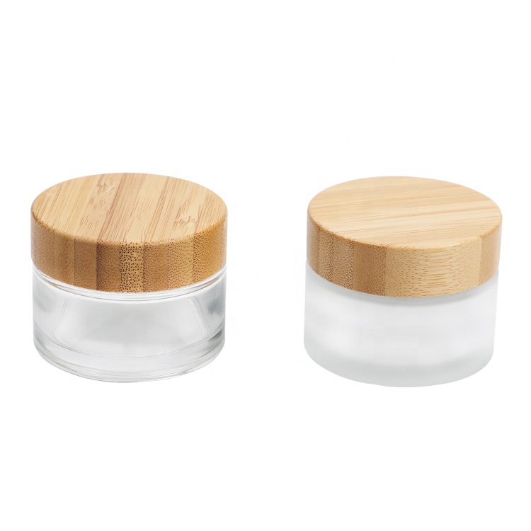 Customized  Frosted Glass Cosmetic Jar 5g10g15g30g50g Clear Face Cream Jar With Bamboo Lid