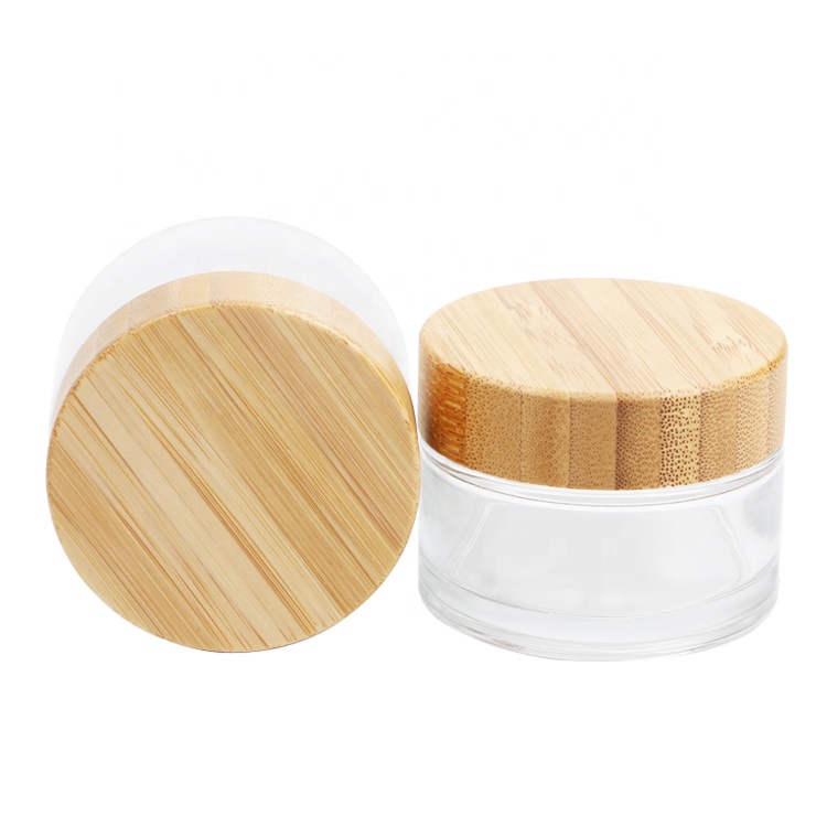Customized Frosted Glass Cosmetic Jar 5g10g15g30g50g Clear Face Cream Jar With Bamboo Lid