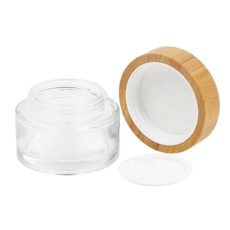 Customized Frosted Glass Cosmetic Jar 5g10g15g30g50g Clear Face Cream Jar With Bamboo Lid