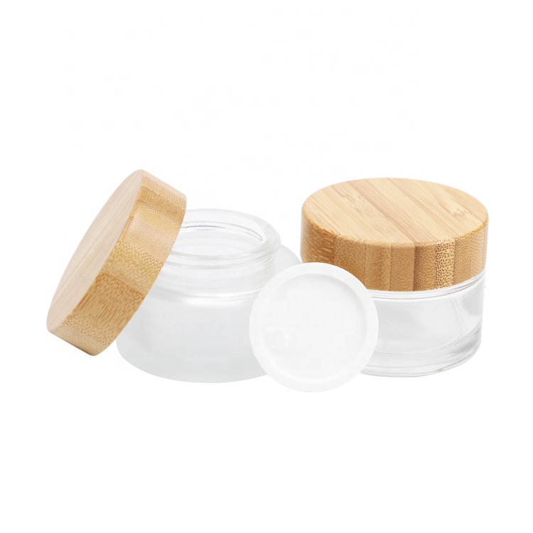 Customized Frosted Glass Cosmetic Jar 5g10g15g30g50g Clear Face Cream Jar With Bamboo Lid