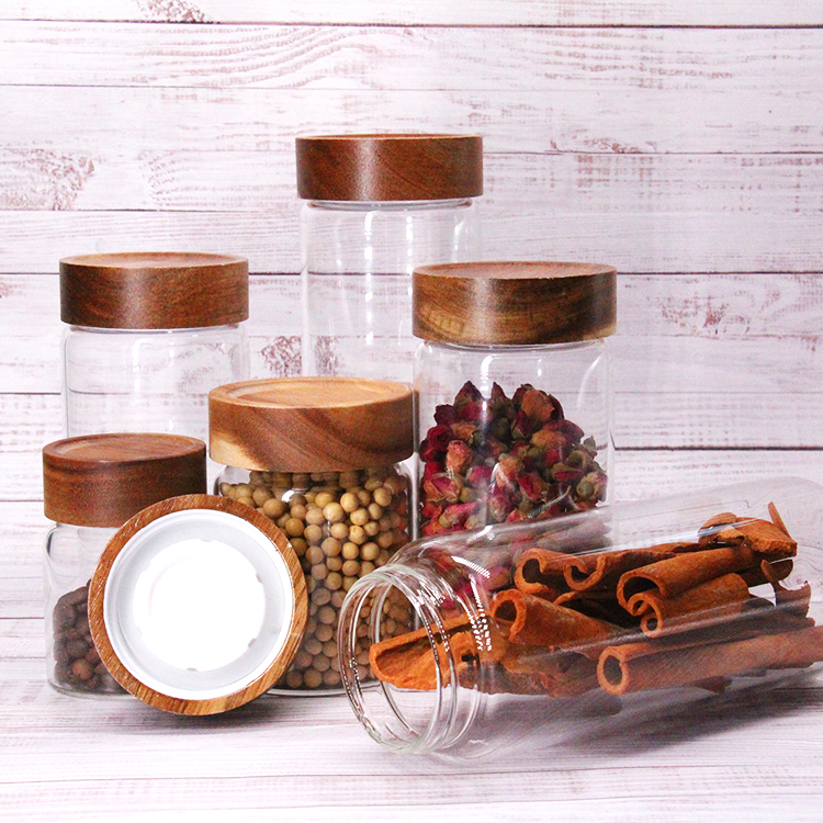 Customized High Borosilicate Glass Jar With Wooden Screw Lid For Honey/Pickle/Home Storage