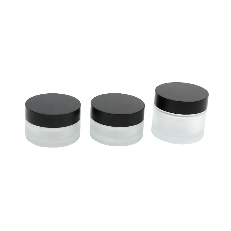 Customized High Quality Cosmetic Packaging 20g 30g 50g Jar Frosted Glass Jar With Black Lid