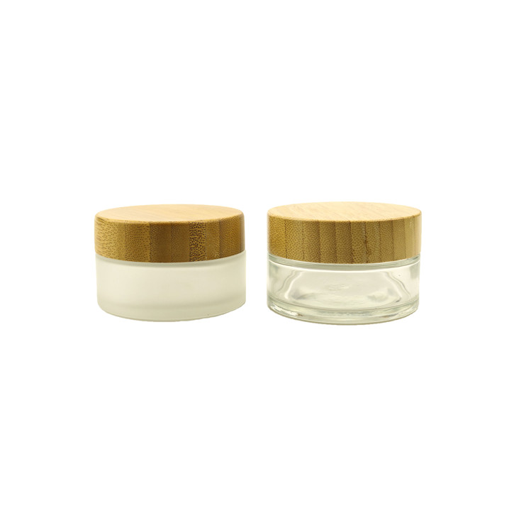 Customized Item Natural 50 ml Jar Cosmetic Bamboo Lid Glass bambo 100ml glass amber jar with wood lid 3oz 2ounce jars bamboo lid