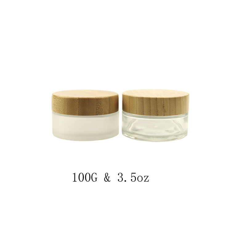 Customized Item Natural 50 ml Jar Cosmetic Bamboo Lid Glass bambo 100ml glass amber jar with wood lid 3oz 2ounce jars bamboo lid