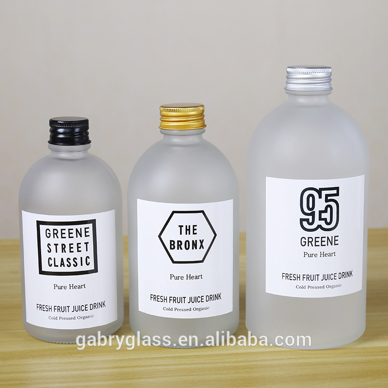 Customized Logo Frosted Round Glass 150ml 280ml 350ml Glass Juice Bottle