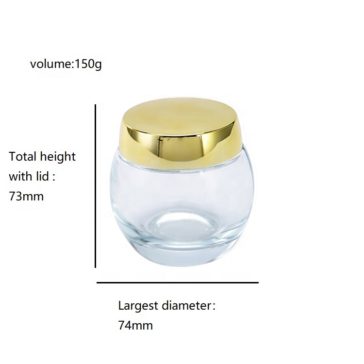 Customized Luxury Cosmetic Packaging Empty Clear Glass Jar With Gold Lid 150ml For Cream