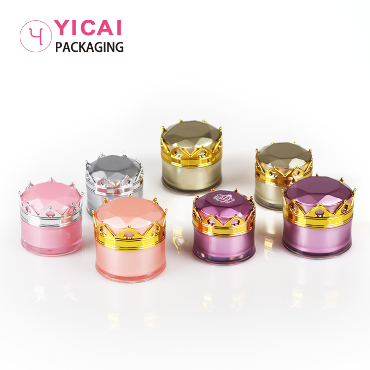 Customized Luxury Empty 5g 10g 15g 20g Crown Shaped Cap Acrylic Cream Jars for Skincare