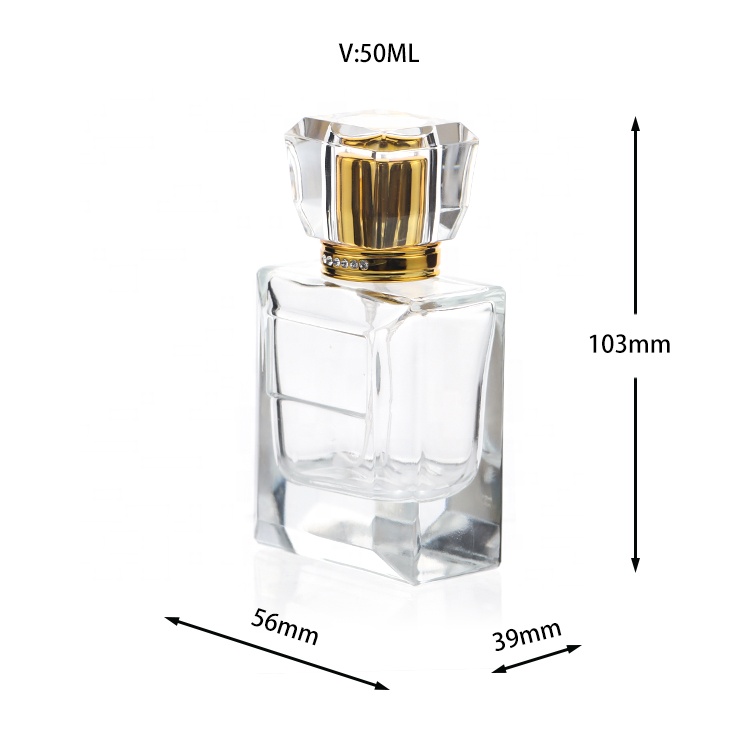 Customized Luxury Empty Square Glass 50ml Perfume Bottle With Diamond Cap