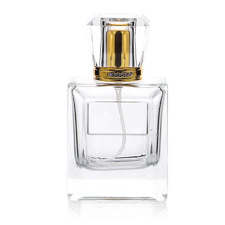 Customized Luxury Empty Square Glass 50ml Perfume Bottle With Diamond Cap