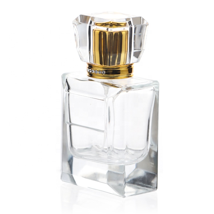 Customized Luxury Empty Square Glass 50ml Perfume Bottle With Diamond Cap