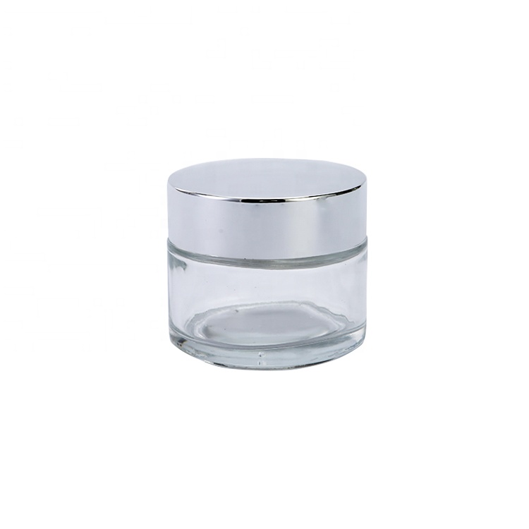 Customized Luxury GlassJar With Shiny Silver Lid 100ml  Empty Clear Glass Jar For Creams And Lotions