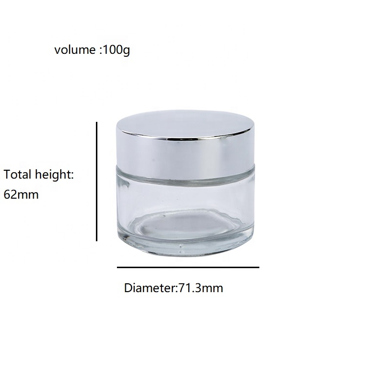 Customized Luxury GlassJar With Shiny Silver Lid 100ml Empty Clear Glass Jar For Creams And Lotions