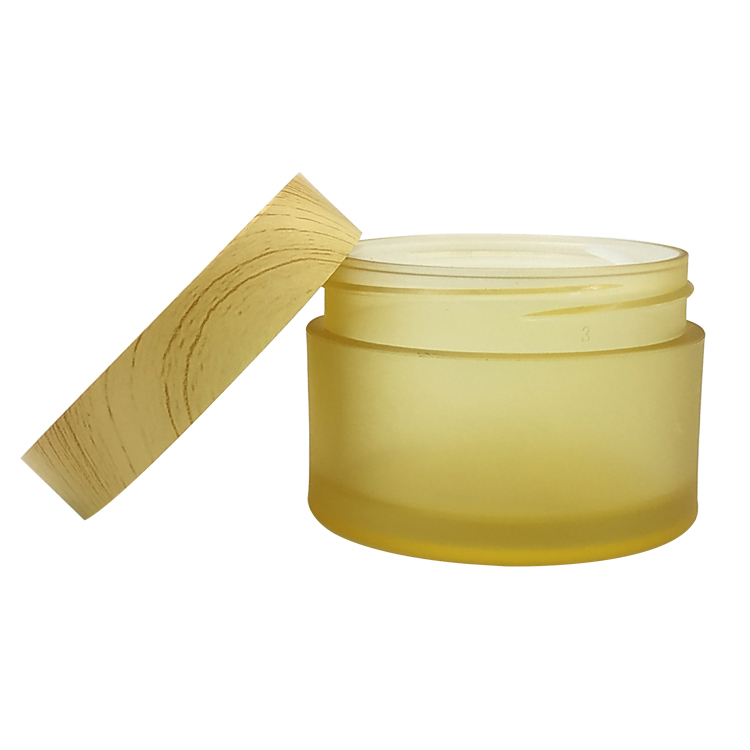 Customized OEM Good Quality Cheap Cosmetic Plastic Yellow Cream Jar 50g With Bamboo Lid