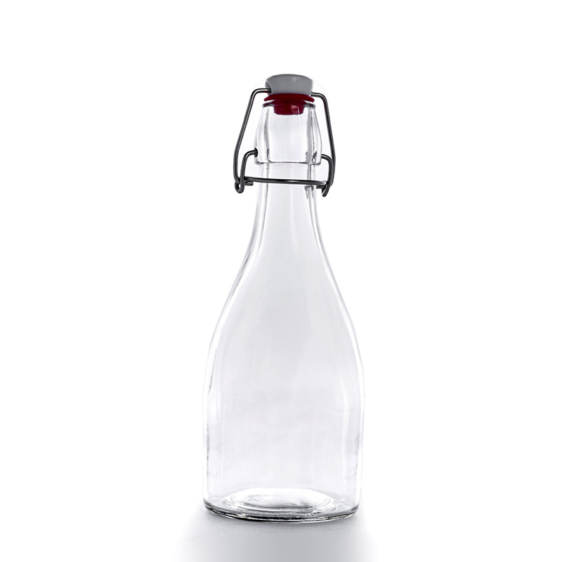 Customized Premium Quality Sealed Beverage Glass Storage Bottles with Red Clip Top