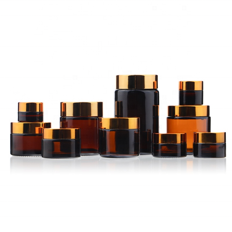 Customized Round 30g 50g 2oz 4oz 8oz Amber Glass Jars Cosmetic Cream Container