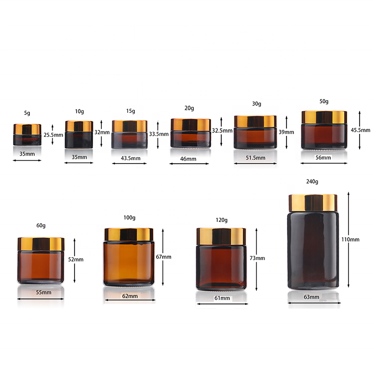 Customized Round 30g 50g 2oz 4oz 8oz Amber Glass Jars Cosmetic Cream Container