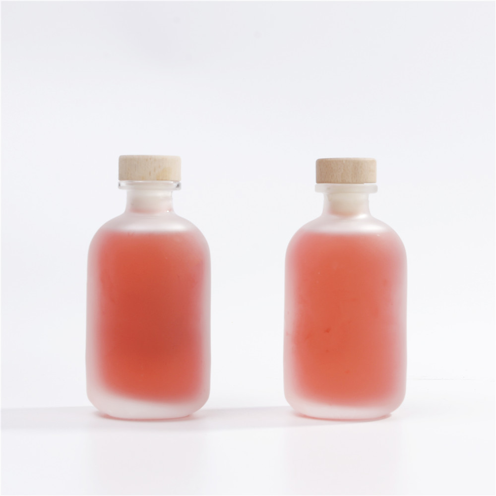 Customized Round Wooden Lid Frosted Cider Glass Wine Bottle 100ml 250ml 500ml