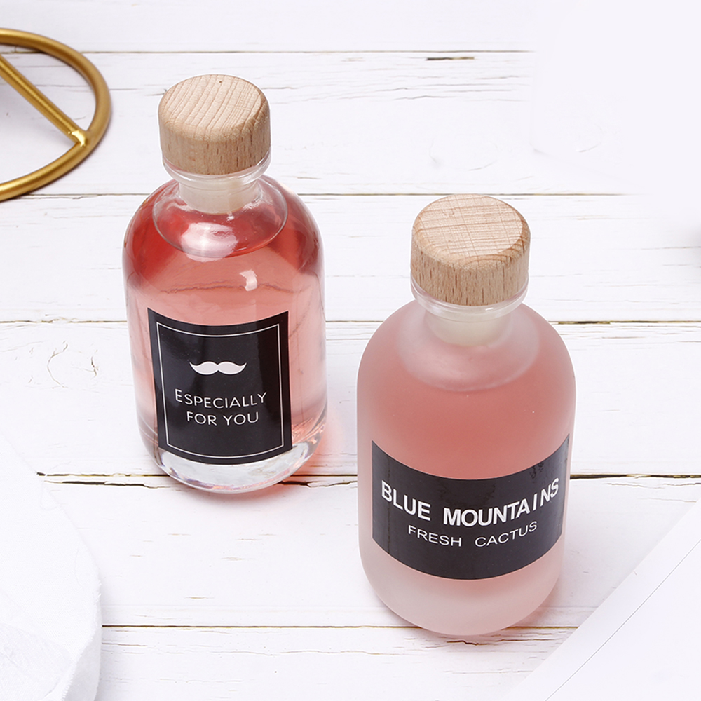 Customized Round Wooden Lid Frosted Cider Glass Wine Bottle 100ml 250ml 500ml