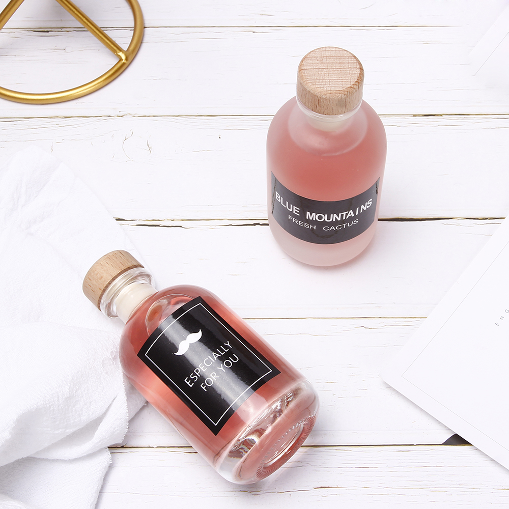 Customized Round Wooden Lid Frosted Cider Glass Wine Bottle 100ml 250ml 500ml