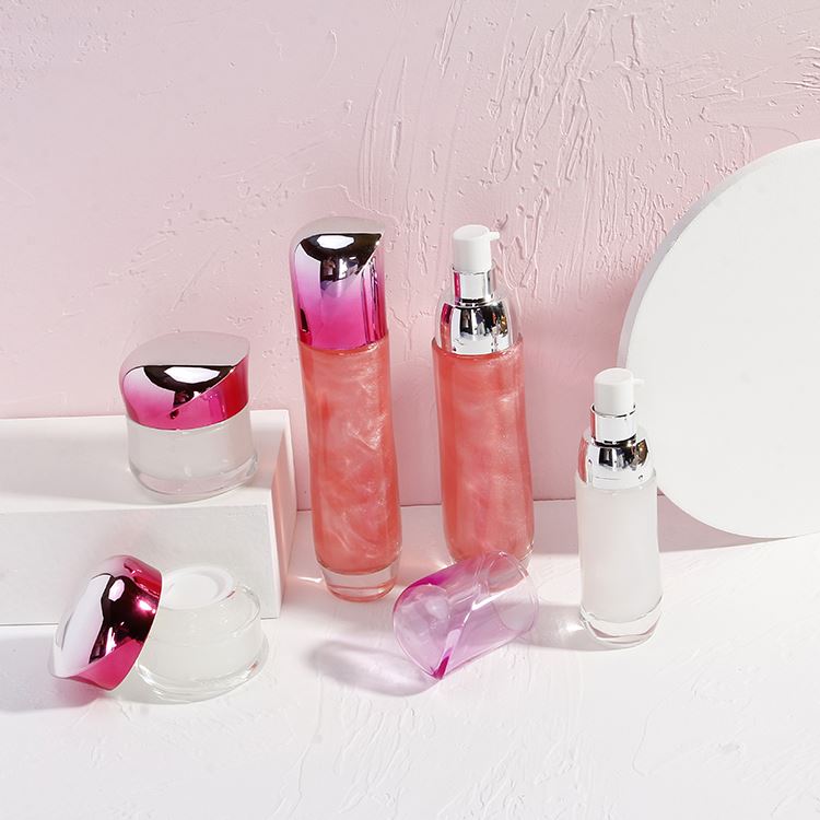 Customized Sell Well 15ml 30ml 50ml Luxury Pink Cosmetic Glass Lotion Bottle and Cream Jars
