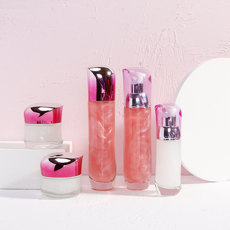 Customized Sell Well 15ml 30ml 50ml Luxury Pink Cosmetic Glass Lotion Bottle and Cream Jars