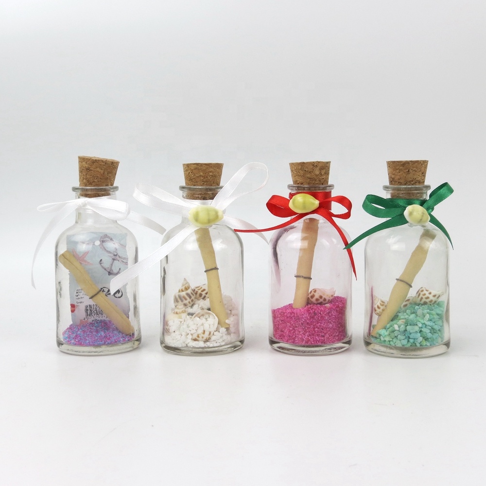 Customized Small Clear Handcrafted Decorative Sand Shells Cork Lid Glass Message in a Bottle Gift