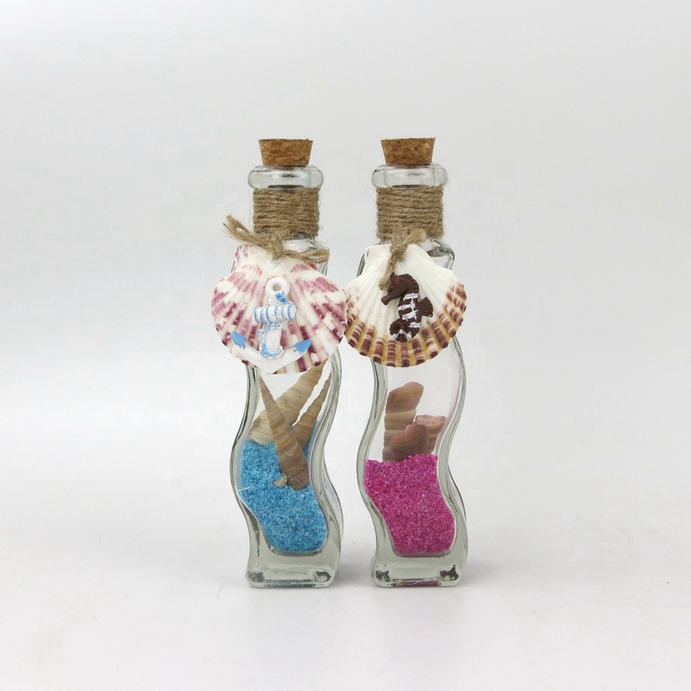 Customized Small Clear Handcrafted Decorative Sand Shells Cork Lid Glass Message in a Bottle Gift