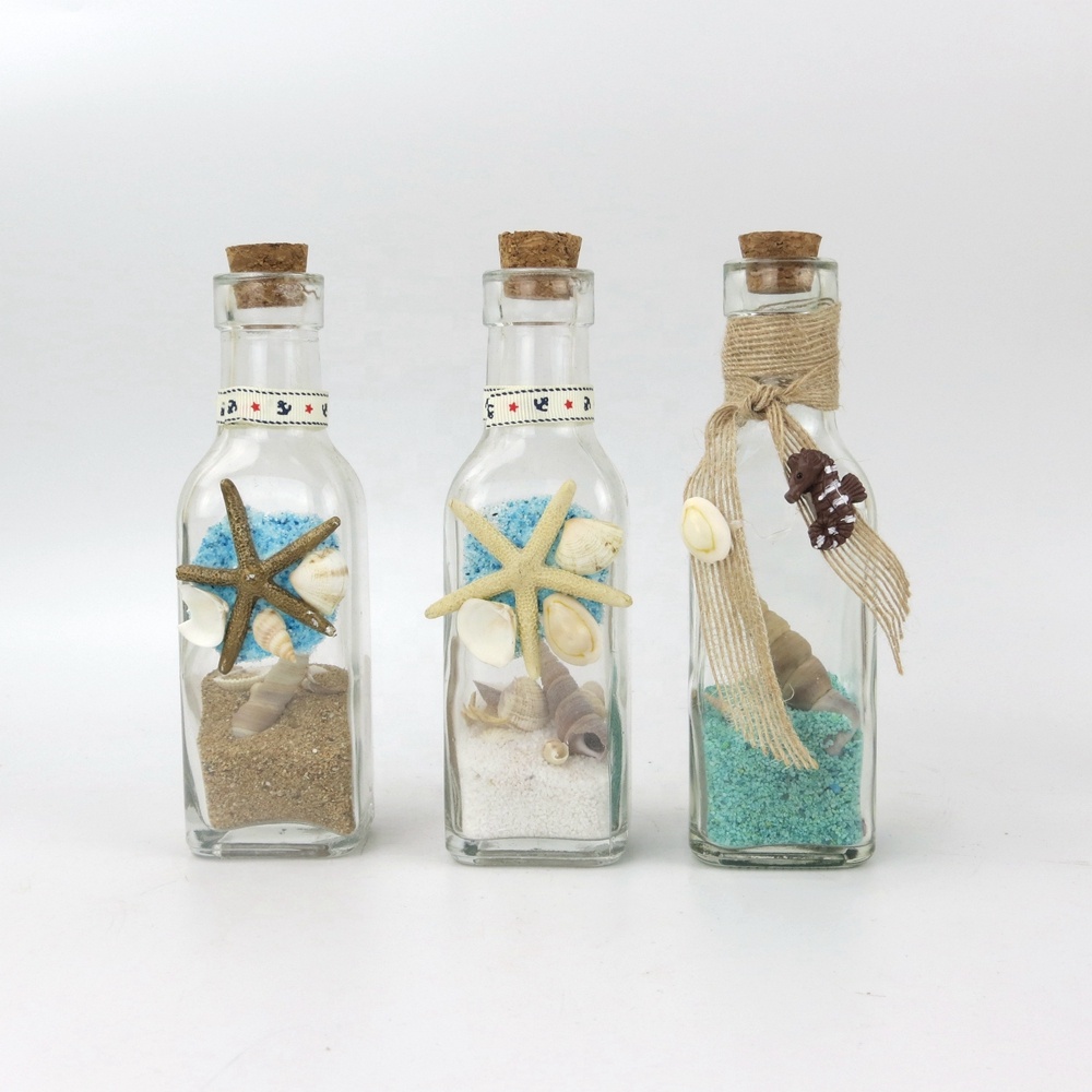 Customized Small Clear Handcrafted Decorative Sand Shells Cork Lid Glass Message in a Bottle Gift