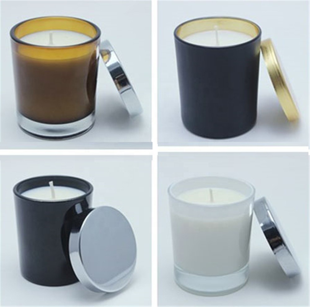 Customized Spraying Logo 7oz 10oz Matt Black Cosmetic Glass Candle Jar With Lid