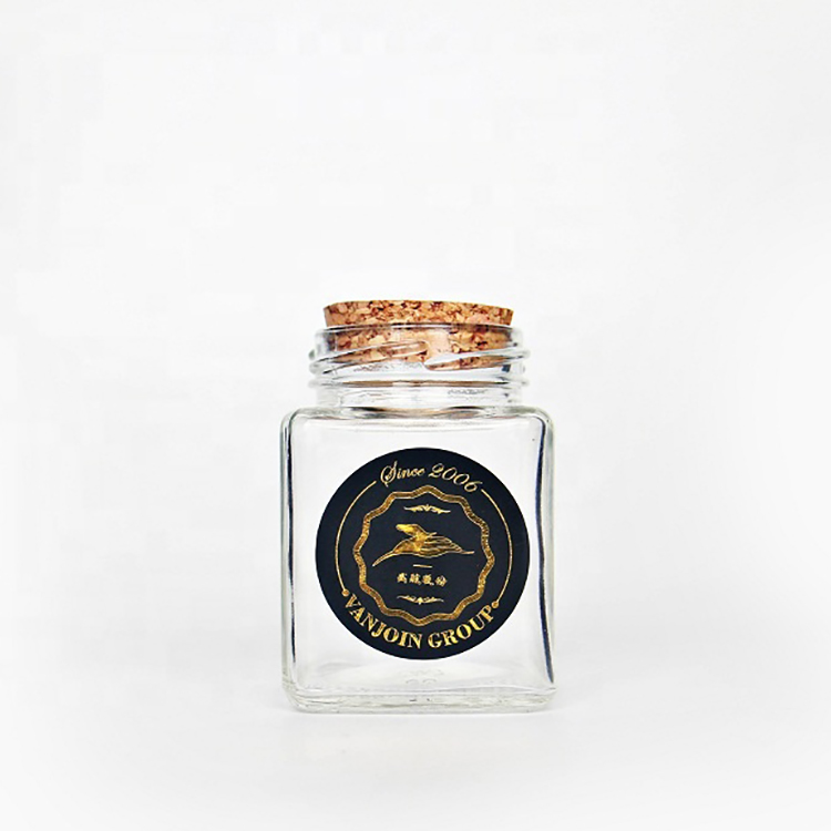 Customized Square Clear Tea Glass Jar Bottle Food Storage Packaging With Wooden Plug Lid