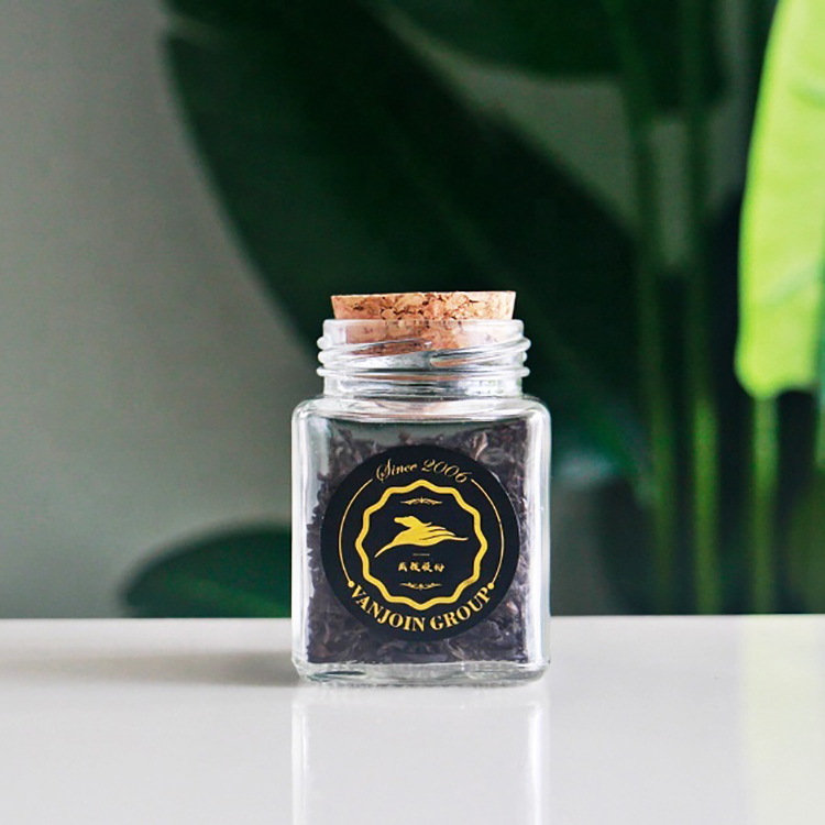 Customized Square Clear Tea Glass Jar Bottle Food Storage Packaging With Wooden Plug Lid