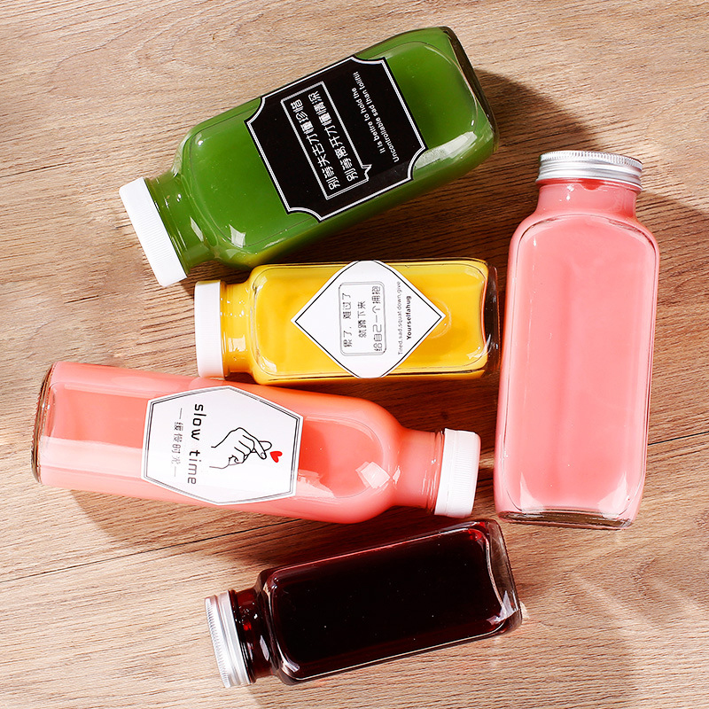 Customized Square Glass Bottle 250ml/350ml/500ml Juice Beverage Milk Coffee Square Glass Bottle